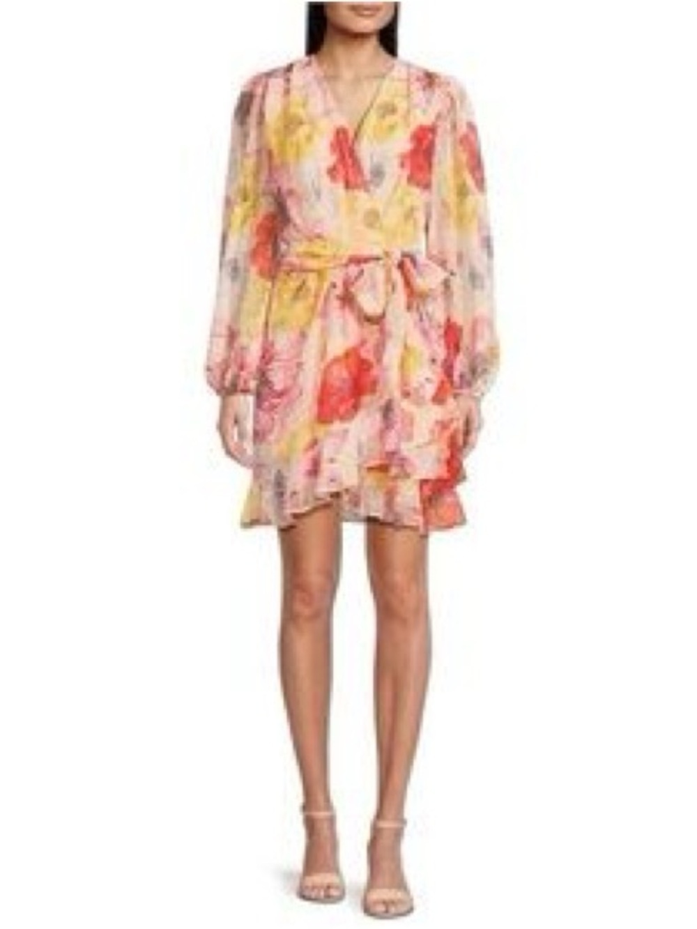 Alex Marie NWT Laurel Pink Floral Wrap Mini Dress with Yellow Accents Size 6